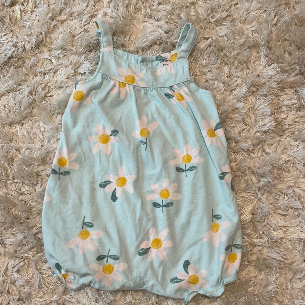 Carter’s light blue and daisy baby girls romper with snaps
